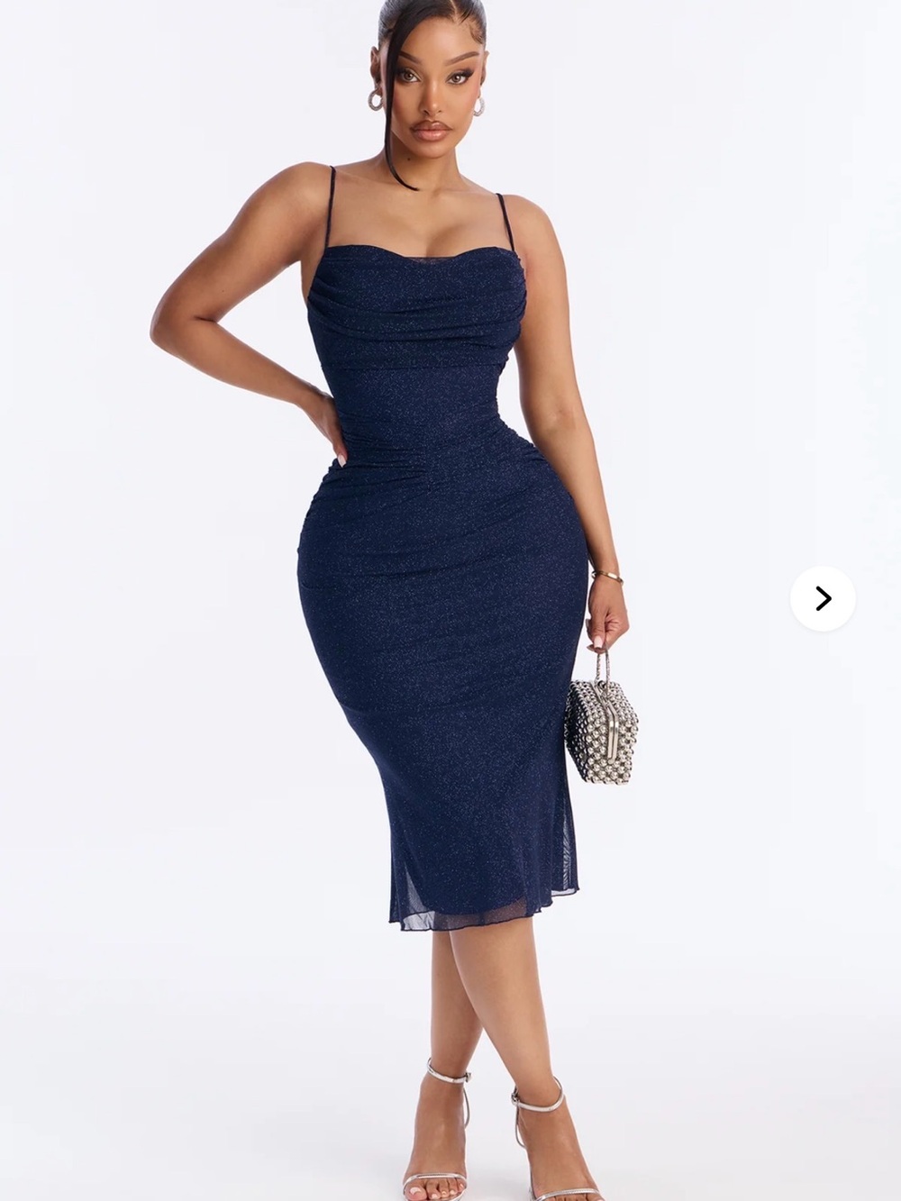 NWT Fashion Nova Jamie Glitter Mesh Midi Dress - Navy